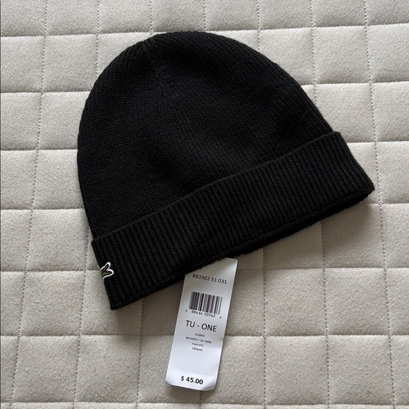 Lacoste Men’s Black Ribbed Wool Beanie - Picture 1 of 2